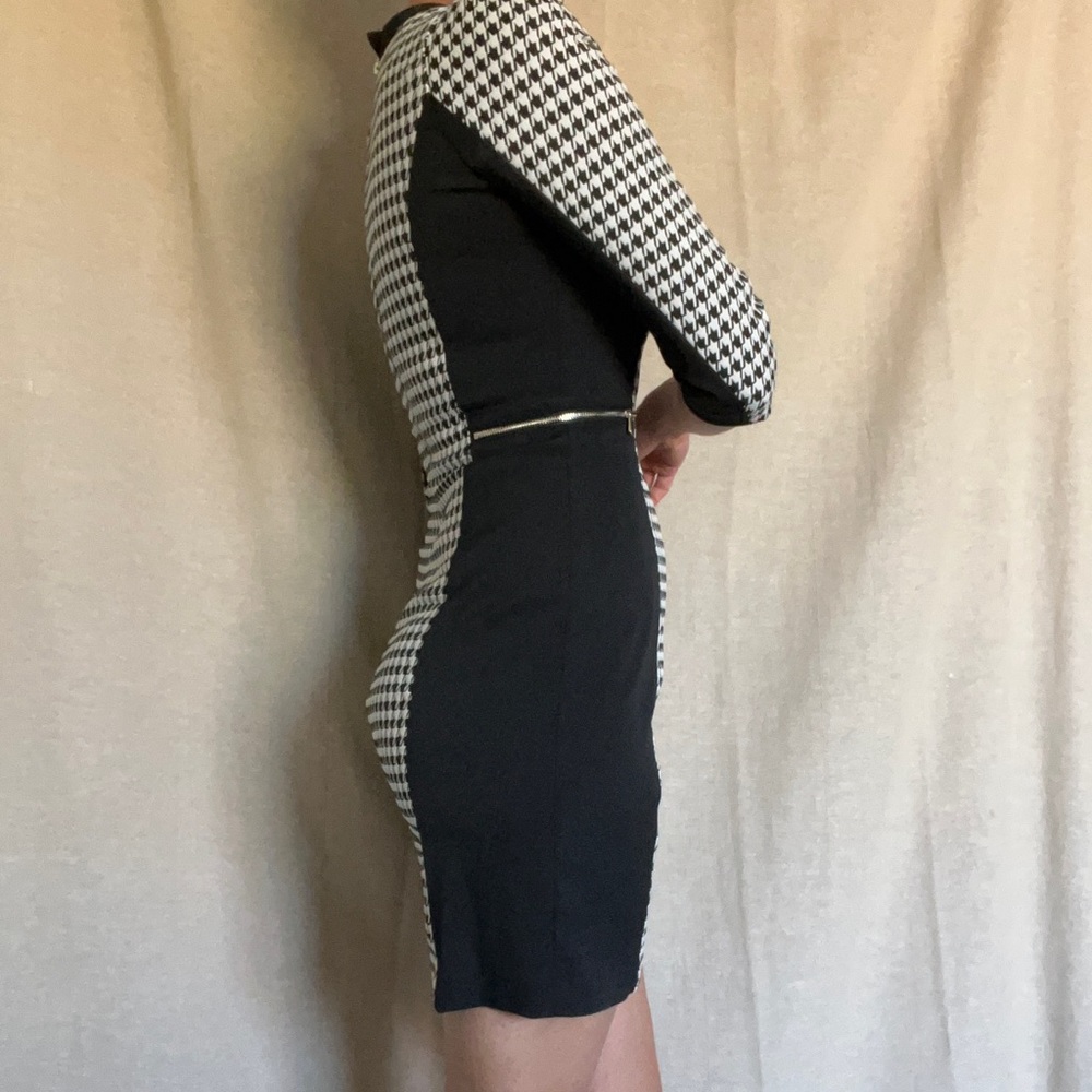 H&M cocktail dress 3/4 sleeve houndstooth print - Picture 8 of 9